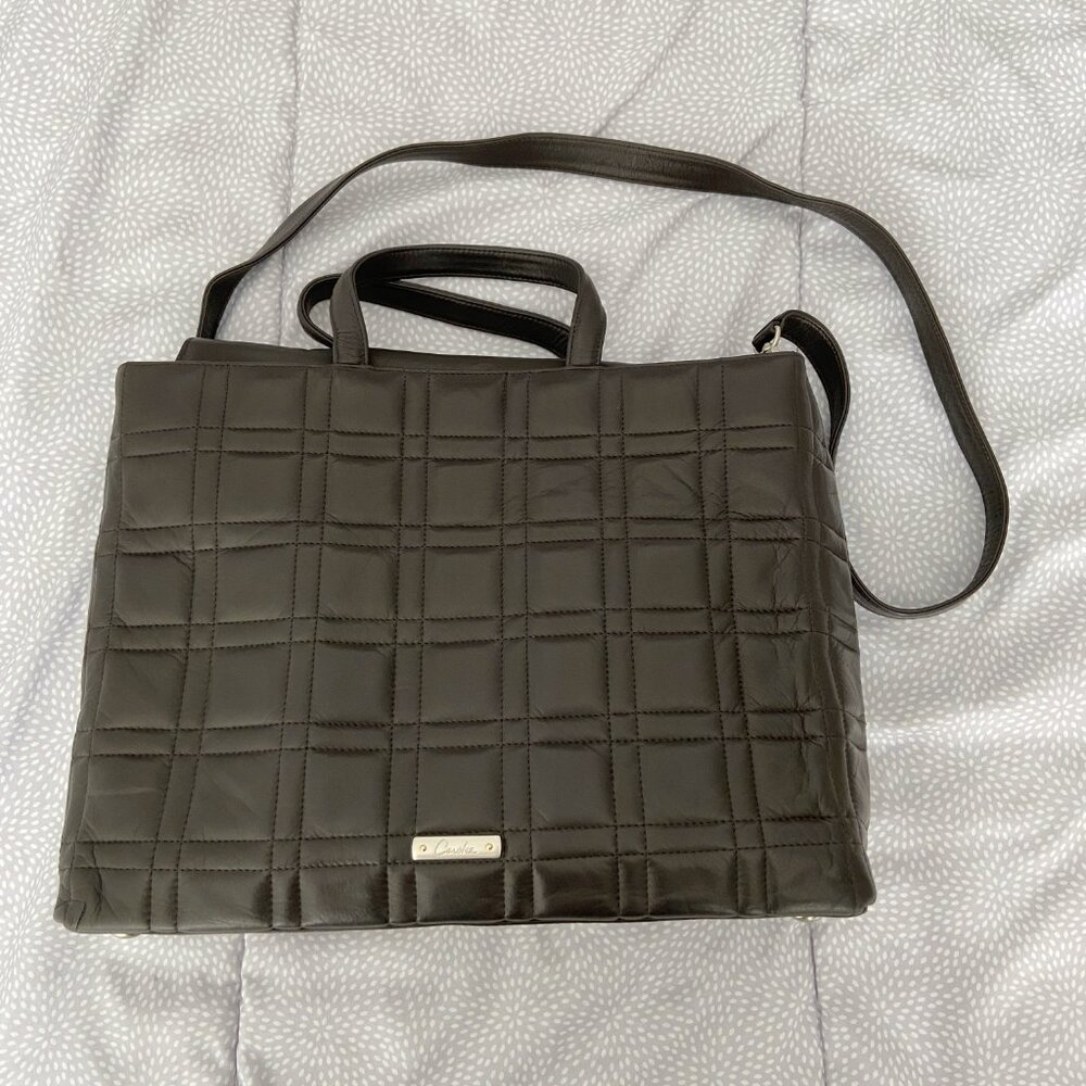 Carolee Brown Purse Side Bag w/ Quilt Pattern, Snap Closure VINTAGE.
